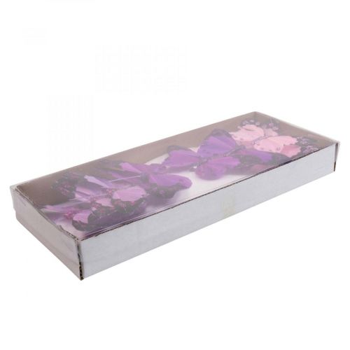 Floristik24 Farfalla decorativa su filo Farfalle di piume viola/rosa 9,5cm 12pz