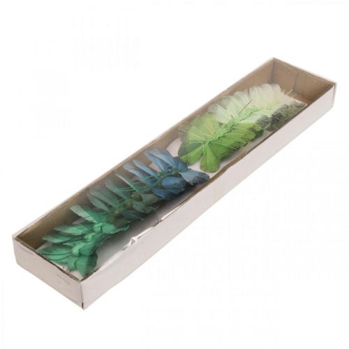 Floristik24 Farfalla decorativa su filo verde, blu 5-6cm 24p