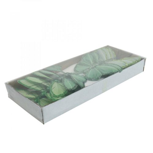 Prodotto Farfalle decorative Farfalle di piume verdi su filo 10 cm 12 pz
