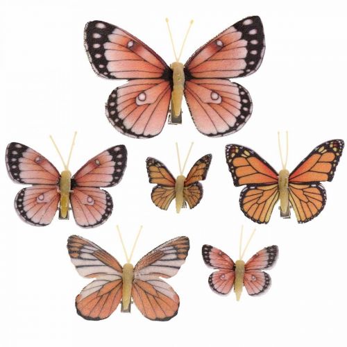 Floristik24 Farfalle decorative con clip B4,5–11,5 cm 10 pezzi marrone arancione