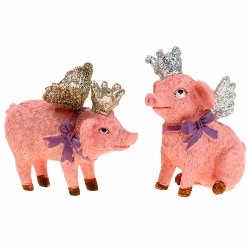 Figura decorativa maiale con corona 9 cm 2 pezzi
