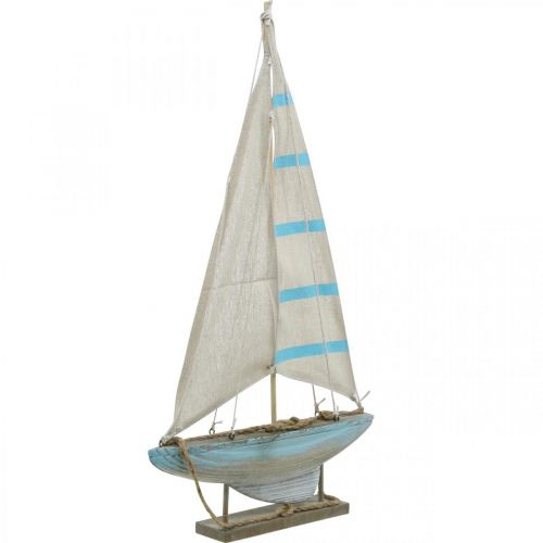 Prodotto Decorazione da tavola marittima blu-bianca in legno per barche a vela Deco H54,5 cm