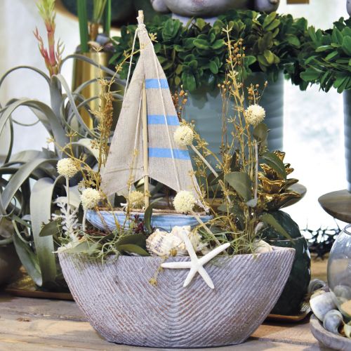 Floristik24 Deco barca a vela in legno blu, bianco H41,5 cm