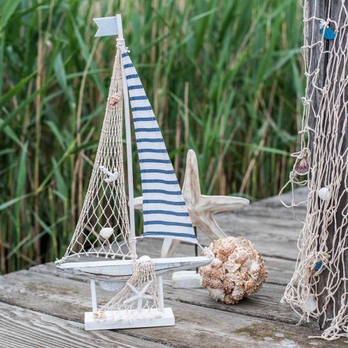 Floristik24 Deco Barca a Vela Legno Bianco Blu Marittimo Deco Nave 28×3×55 cm