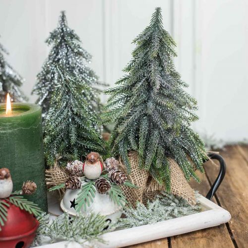 Floristik24 Déco albero di Natale mini abete sacchetto di iuta glitter, verde 26cm