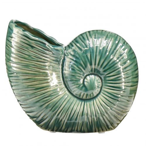 Vaso decorativo guscio di lumaca in ceramica verde 18x8,5x15,5cm