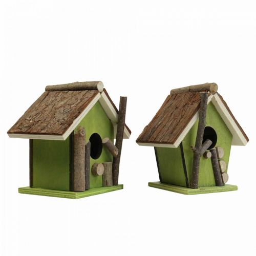 Floristik24 Casetta per uccelli decorativa in legno nido decorativo verde naturale H14,5cm set di 2