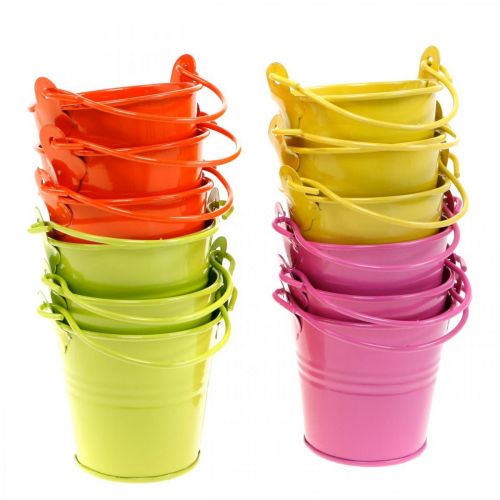 Floristik24 Secchio decorativo colorato fioriera in metallo assortito Ø6cm H6cm 12 pz