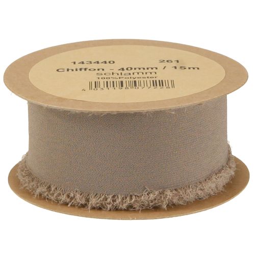Prodotto Nastro decorativo in chiffon marrone, nastro marrone fango, 40 mm, 15 m
