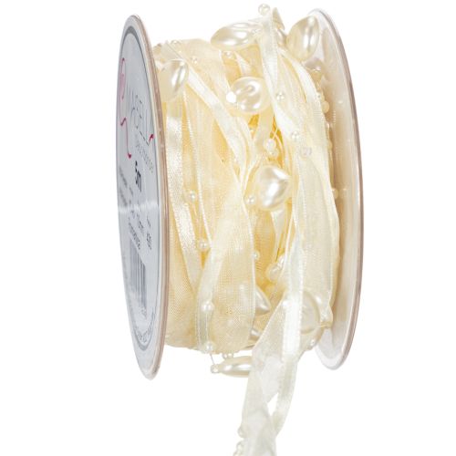 Floristik24 Nastro decorativo, color crema, cuori, perle, decorazione per matrimonio, 10 mm, 5 m