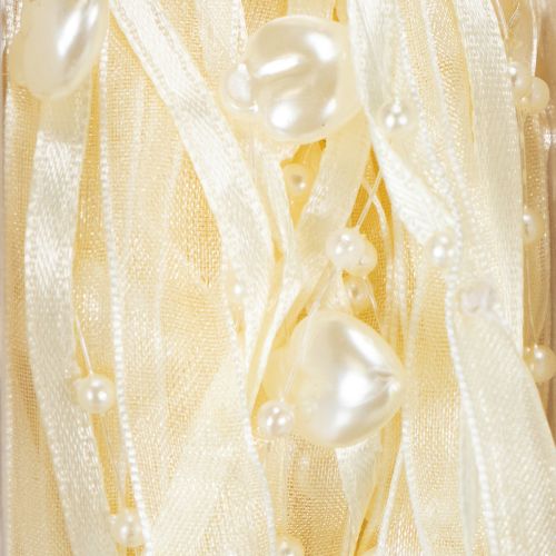 Prodotto Nastro decorativo, color crema, cuori, perle, decorazione per matrimonio, 10 mm, 5 m