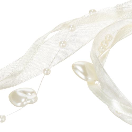 Prodotto Nastro decorativo, color crema, cuori, perle, decorazione per matrimonio, 10 mm, 5 m
