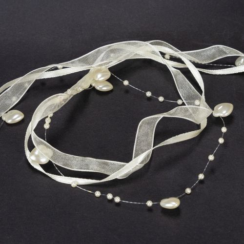 Prodotto Nastro decorativo, color crema, cuori, perle, decorazione per matrimonio, 10 mm, 5 m