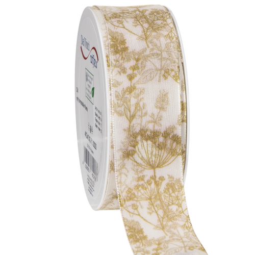 Nastro regalo con motivi vegetali, nastro decorativo con aneto, largo 40 mm, lungo 20 m.