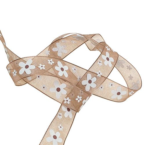 Floristik24 Nastro decorativo marrone chiaro con motivo floreale 15mm 20m