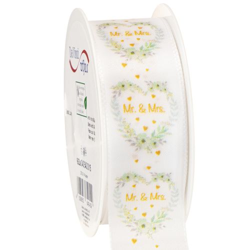 Nastro decorativo in raso per matrimonio bianco &quot;Mr. &amp; Mrs.&quot; 40 mm 15 m