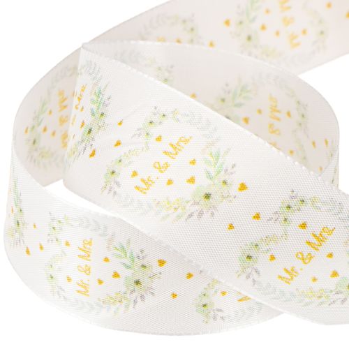 Prodotto Nastro decorativo in raso per matrimonio bianco "Mr. & Mrs." 40 mm 15 m