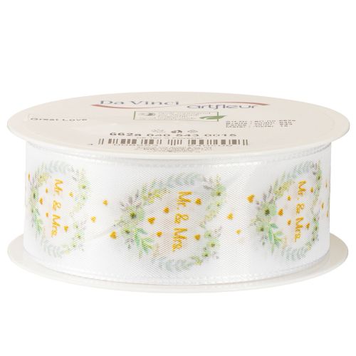 Prodotto Nastro decorativo in raso per matrimonio bianco "Mr. & Mrs." 40 mm 15 m