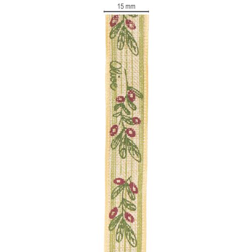 Prodotto Nastro regalo ramo d'ulivo con eleganti rami e olive 1,5 cm 15 m