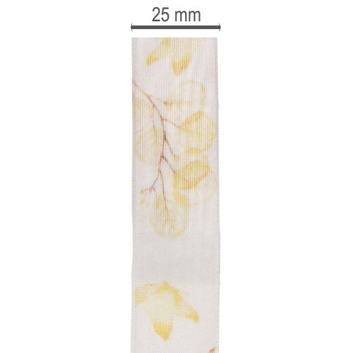 Nastro decorativo con motivo a ramo frondoso, in organza, largo 25 mm, lungo 20 m. | Floristik24.it
