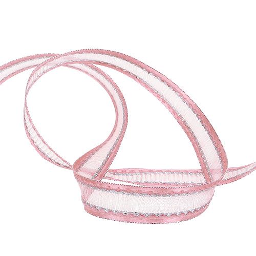 Floristik24 Nastro decorativo rosa con strisce di lurex in argento 15mm 20m