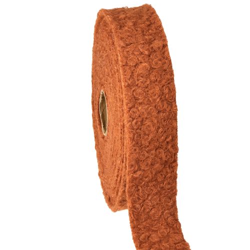 Nastro decorativo in tessuto largo marrone rossiccio effetto lana 40mm 8m