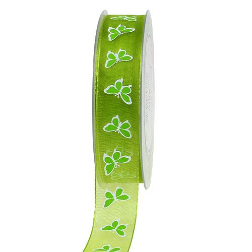 Floristik24 Nastro decorativo con farfalla verde 25mm 20m