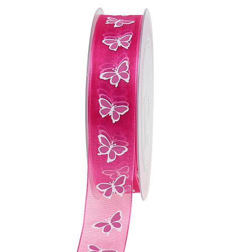 Nastro decorativo con farfalla rosa 25mm 20m | Floristik24.it