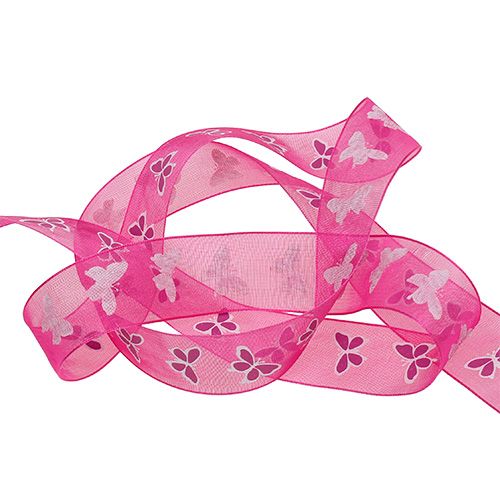 Nastro decorativo con farfalla rosa 25mm 20m | Floristik24.it