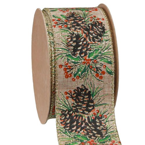 Floristik24 Nastro decorativo Coni natalizi nastro regalo largo naturale 60 mm 10 m