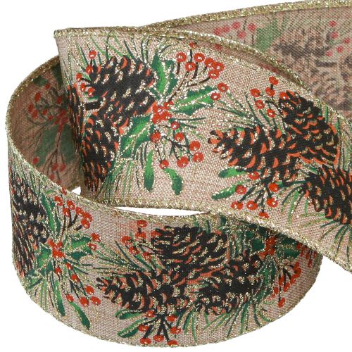 Floristik24 Nastro decorativo Coni natalizi nastro regalo largo naturale 60 mm 10 m