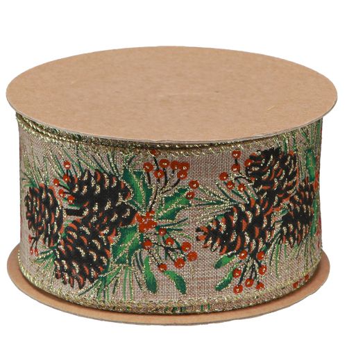 Floristik24 Nastro decorativo Coni natalizi nastro regalo largo naturale 60 mm 10 m