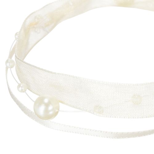 Prodotto Nastro decorativo con perle, color crema, 20 mm, 5 m