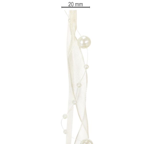 Prodotto Nastro decorativo con perle, color crema, 20 mm, 5 m