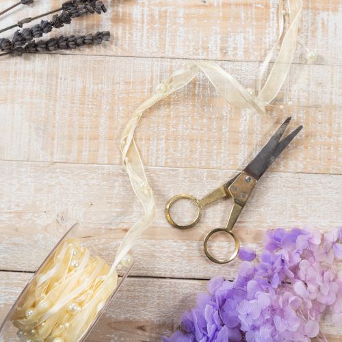 Prodotto Nastro decorativo con perle, color crema, 20 mm, 5 m