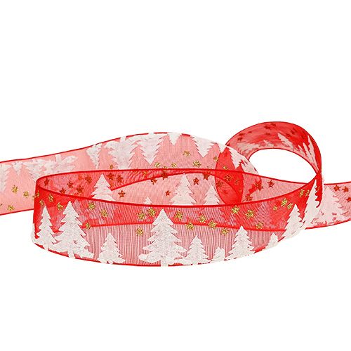 Floristik24 Nastro decorativo con motivo foresta rosso 25mm 20m