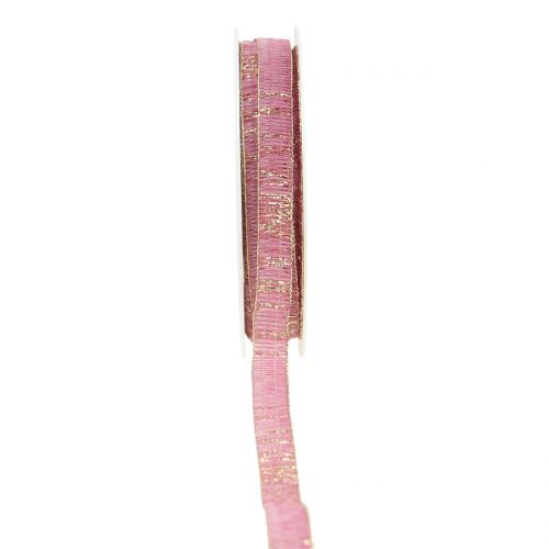Floristik24 Nastro decorativo rosa antico con lurex oro rinforzato con filo 10mm 20m