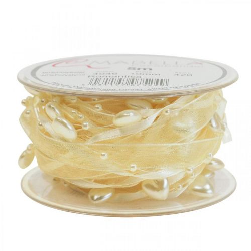 Prodotto Nastro decorativo crema cuori perle decorazione matrimonio 10mm 5m