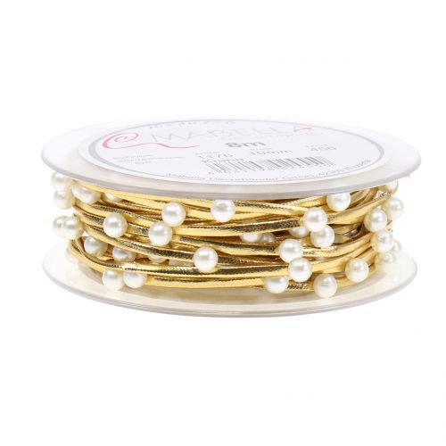 Floristik24 Nastro decorativo oro con perle 10mm 8m