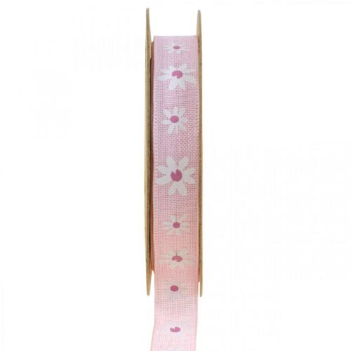 Floristik24 Nastro decorativo rosa con fiori nastro regalo 15mm 15m