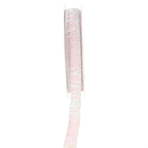 Floristik24 Nastro decorativo rosa con filo lurex argento rinforzato 10mm 20m