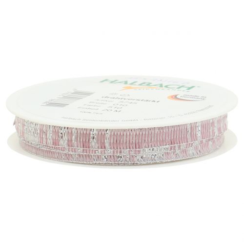 Floristik24 Nastro decorativo rosa con filo lurex argento rinforzato 10mm 20m