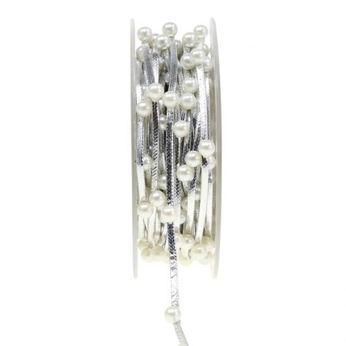 Floristik24 Nastro decorativo argento con perle 10mm 8m