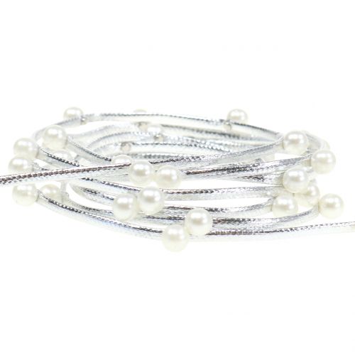 Floristik24 Nastro decorativo argento con perle 10mm 8m