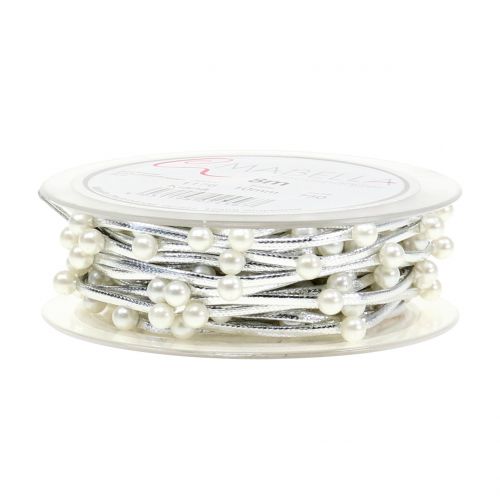 Floristik24 Nastro decorativo argento con perle 10mm 8m