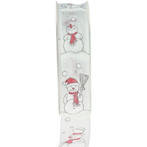 Floristik24 Nastro regalo Pupazzo di neve natalizio rosso bianco 25 mm 15 m