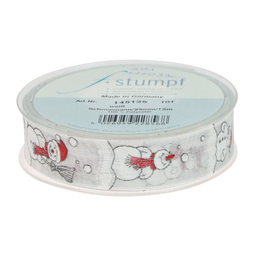 Prodotto Nastro regalo Pupazzo di neve natalizio rosso bianco 25 mm 15 m