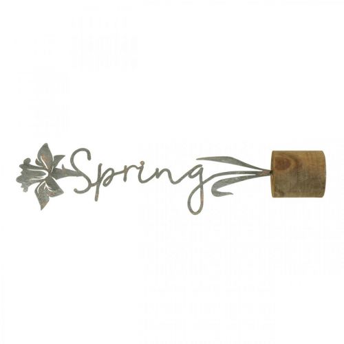 Floristik24 Fiore decorativo in metallo con supporto in legno scritta Spring 6x9.5x39.5cm