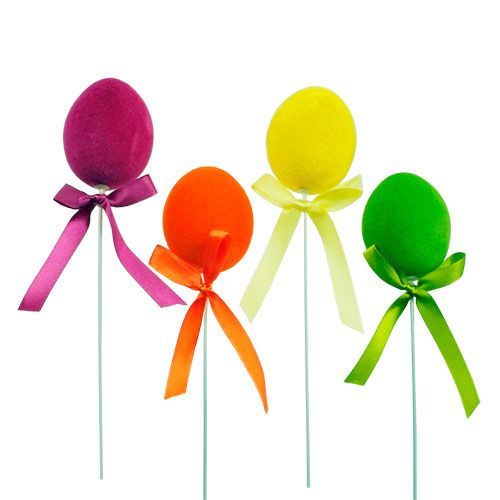 Uova decorative con filo floccato colorato 6 cm 12 pezzi