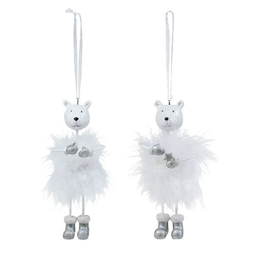Floristik24 Figura decorativa orso con piume bianco 12 cm 2 pezzi